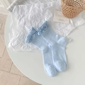 Calzini azzurri stile ballerina con bordo a volant e trama a costine verticali per donna - Taglia unica / Blu