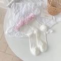 Calze a costine bianche in cotone con polsini doppi con volant rosa stile balletto - Taglia unica / Base Bianca Fiocco Rosa
