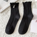 Calze Lolita nere con bordo a balze, fiocco di raso e dettagli in perle sintetiche - Taglia unica / Tutto Nero