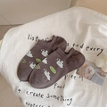 Dark gray low-cut boat socks with cute cartoon dog pattern and anti-slip silicone - One Size / Coffee (Dog Pattern)