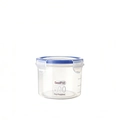 A 600ml transparent plastic food storage jar with blue seal ring and side measurements - Small 600ml (Blue)