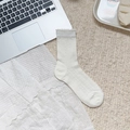 Sweet white hollow knit crew socks with delicate ruffle trim and dotted mesh pattern - One Size / Pure White With Ruffle Edge Style