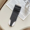 Dark gray ribbed knit leg warmers with stirrup design on a minimalist background - Dark Gray