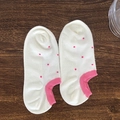 Off-white low cut liner socks with pink polka dots and ribbed cuffs for women - White Pink