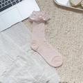 Pink lace trim mesh socks featuring delicate bow accents and breathable hollow knit design - One Size / Light Pink With Lace Ribbon Style