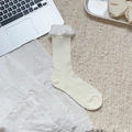Creamy white ribbed crew socks featuring elegant double-layered lace trim and sweet bows - One Size / Creamy White Ribbed With Lace Style