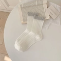 Calze bianche in stile giapponese con bordo grigio a contrasto e trama a coste verticali - Taglia unica / Bianco (Contrasto Grigio)