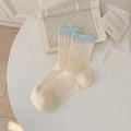 Calze traspiranti color crema con polsini a costine blu e motivi a maglia rigata - Taglia unica / Beige (Contrasto Blu)