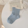 Light blue contrast color crew socks with vertical ribbed texture and elastic cotton fabric - One Size / Blue (Beige Contrast)