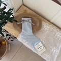 Light blue floral bow mesh socks with hollow lace pattern and cute ribbon detail - One Size / Blue