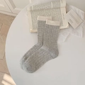Light gray knit crew socks with cream white ribbed cuffs and stylish vertical stripes - One Size / Light Grey (Beige Contrast)