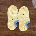 Women's yellow polka dot cotton boat socks with blue contrast elastic cuff detail - Yellow