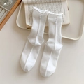 Elegant white calf socks with ruffled edges and pearl accents in a ballet-inspired design - One Size / Bleached White