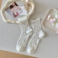 Weiße semitransparente Netzsocken mit bunten Punkten im süßen INS-Stil für Frauen - Rollkante / Einheitsgröße