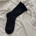 Cute black crew socks with ruffle cuff and ribbed texture for women in JK style - Black