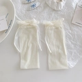 Creamy white Lolita lace bow socks with delicate ribbons and sheer mesh fabric - Lace Bow