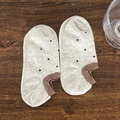 Polka dot low-cut boat socks for women in light grey cotton with brown ribbed cuffs - Beige Khaki