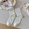 Bunte gepunktete Waffelstrick Socken mit lebendigen pastellfarbenen Blöcken - Lila Lippen / Einheitsgröße