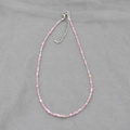 Detail of pink and white colorful beaded necklace with silver lobster clasp and extension chain - Pink White Mix (10)