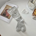 Gray ribbed knit calf socks in ballet style with comfortable loose texture for women - One Size / Gray