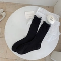 Calze nere a coste con eleganti polsini a doppio strato a balze e finiture grigie - Taglia unica / Nero