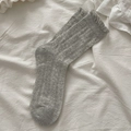 Light grey lace trim socks with diamond pattern hollow knit and ruffled cuffs - Gray