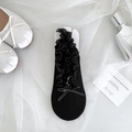 Black ballet-style lace trim low-cut socks with silk ribbon bow on white tulle - One Size / Black