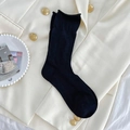 Elegant black mid-calf socks with vertical stripes and stylish rolled edges for women - One Size / Black