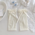 Japanese Lolita style cream white knee high socks with delicate ribbon bow accent - Ribbon Bowknot