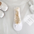 Sweet ballet style white lace boat socks with silk ribbon bow and delicate frill trim - One Size / White