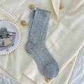 Minimalist grey mesh crew socks with hollow heart pattern and rolled cuffs design - One Size / Gray