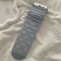 Light blue mesh socks with white bow patterns and ruffle cuffs in a sweet girl style - Blue