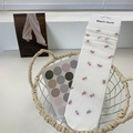 White mesh mid-calf socks with pink floral pattern and breathable knit texture - White Pink Floral