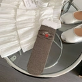 Tan mid-calf socks featuring 'life is a journey' embroidery and a red heart detail - One Size / Dark Coffee