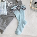 Chaussettes de ballet bleu clair avec dentelle à carreaux et nœud pour femmes - Taille unique / Bleu
