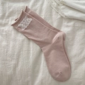Roze sokken met witte kanten rand en geribbelde textuur in elegante balletstijl - Eén maat / Roze