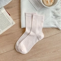 Pink mesh breathable crew socks with ruffled edges and vertical ribbed knit pattern - One Size / Pink