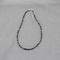 Handmade beaded necklace with black, dark blue, and silver glass beads and metal clasp - Black Blue Silver (15)