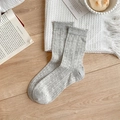 Light gray cotton mesh socks with pointelle lace patterns and ribbed cuffs for women - One Size / Light Gray