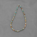 Colorful bohemian beaded necklace with turquoise, orange, and white beads and silver clasp - Blue Orange White (17)