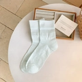 Light blue mesh knit crew socks with breathable hollow dot pattern and ribbed cuffs - One Size / Blue