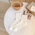 Sweet white heart-patterned mid-calf socks with breathable mesh and ribbing details - White