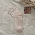 Ballet style white mesh socks with openwork lace pattern and bow detail for women - One Size / Pink