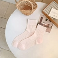 Pink heart-patterned cutout crew socks with ribbed cuffs for a sweet ballet style - Pink