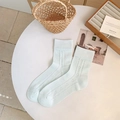 Light blue heart pattern hollow socks in breathable mesh cotton with ribbed cuffs - Blue
