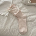 Calcetines balletcore rosa claro con volantes y lazos dulces de cinta blanca - Talla única / Rosa
