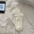 Creamy white knee-high socks featuring pointelle mesh knit and delicate scalloped lace edges - One Size / White