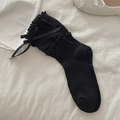 Calcetines negros dulces con volantes y lazo de cinta en estilo de punto acanalado - Talla única / Negro