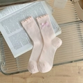 Chaussettes roses à bords volantés et nœud à carreaux pour un style féminin - Taille unique / Rose