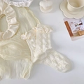 Calze Lolita beige con jacquard a coniglio 3D ed eleganti polsini con volant - Taglia unica / Beige